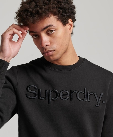 TONAL EMBROIDERED LOGO MEN'S BLACK CREW SWEATSHIRT