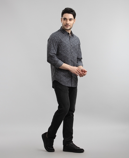 L/S PRINTED POPLIN BLACK SHIRT