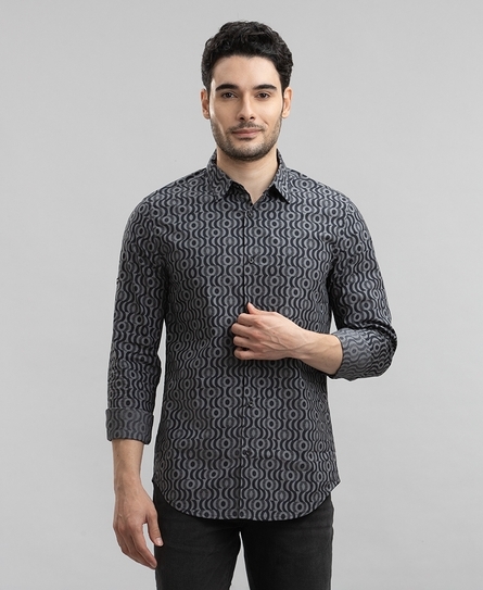 L/S PRINTED POPLIN BLACK SHIRT