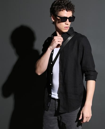 STUDIOS CASUAL LINEN L/S MEN'S BLACK SHIRT