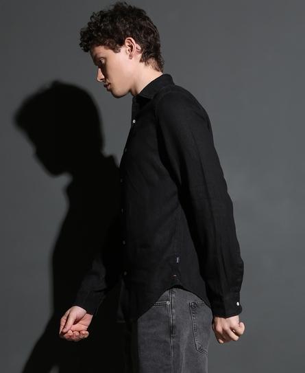 STUDIOS CASUAL LINEN L/S MEN'S BLACK SHIRT