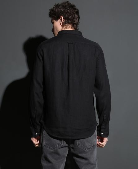 STUDIOS CASUAL LINEN L/S MEN'S BLACK SHIRT