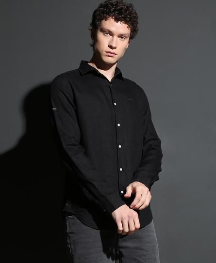 STUDIOS CASUAL LINEN L/S MEN'S BLACK SHIRT