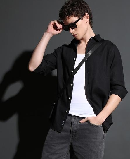 STUDIOS CASUAL LINEN L/S MEN'S BLACK SHIRT