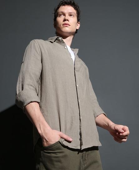 STUDIOS CASUAL LINEN L/S MEN'S GREEN SHIRT