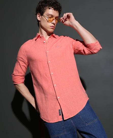 STUDIOS CASUAL LINEN L/S MEN'S ORANGE SHIRT