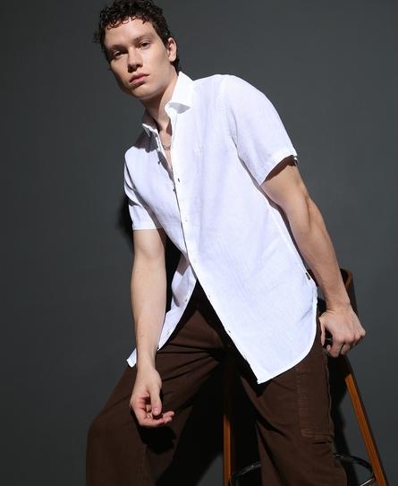 STUDIOS CASUAL LINEN S/S MEN'S WHITE SHIRT