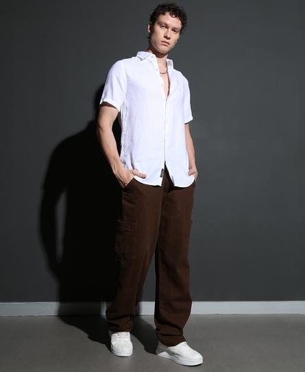 STUDIOS CASUAL LINEN S/S MEN'S WHITE SHIRT