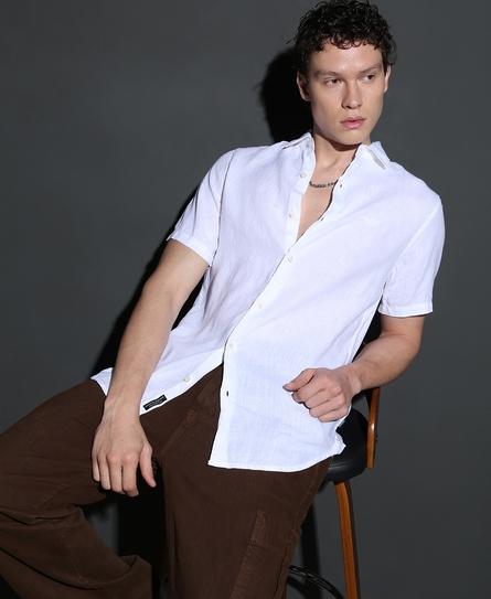 STUDIOS CASUAL LINEN S/S MEN'S WHITE SHIRT