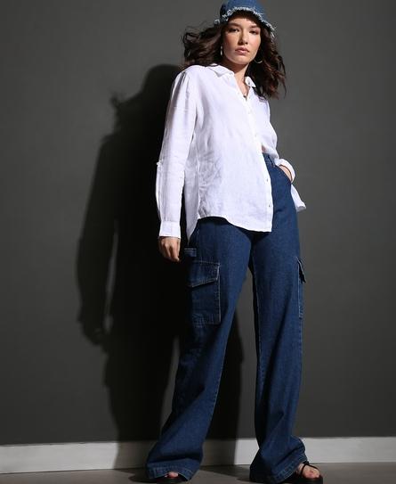 STUDIOS CASUAL LINEN L/S WOMEN'S WHITE SHIRT