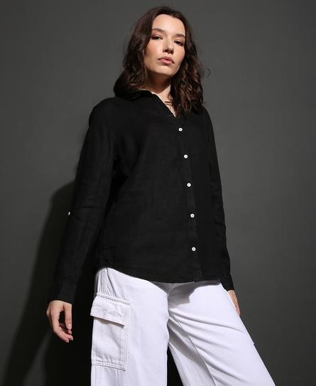 STUDIOS CASUAL LINEN L/S WOMEN'S BLACK SHIRT