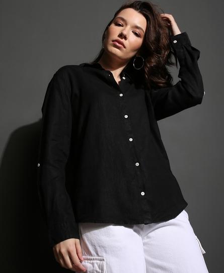 STUDIOS CASUAL LINEN L/S WOMEN'S BLACK SHIRT