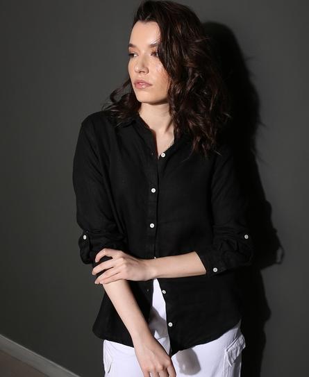 STUDIOS CASUAL LINEN L/S WOMEN'S BLACK SHIRT