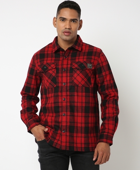 VINTAGE CHECK LINED L/S MEN'S RED OVERSHIRT