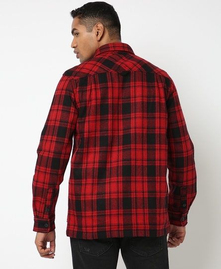VINTAGE CHECK LINED L/S MEN'S RED OVERSHIRT