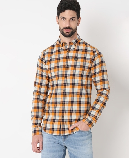 VINTAGE L/S CHECK MEN'S ORANGE SHIRT 