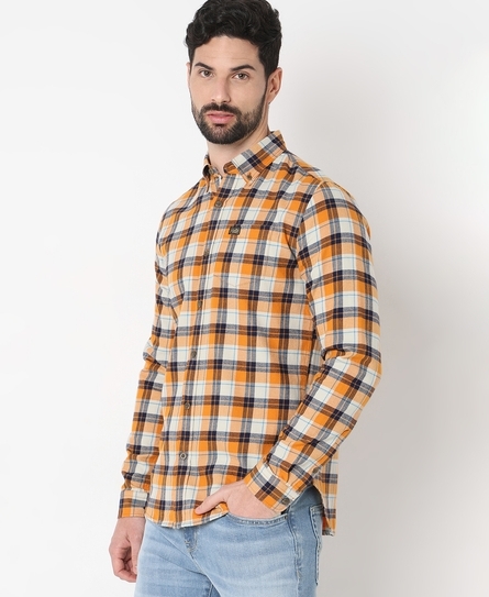 VINTAGE L/S CHECK MEN'S ORANGE SHIRT 