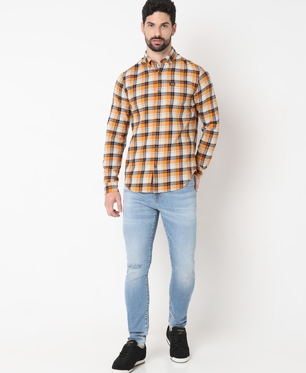 VINTAGE L/S CHECK MEN'S ORANGE SHIRT 