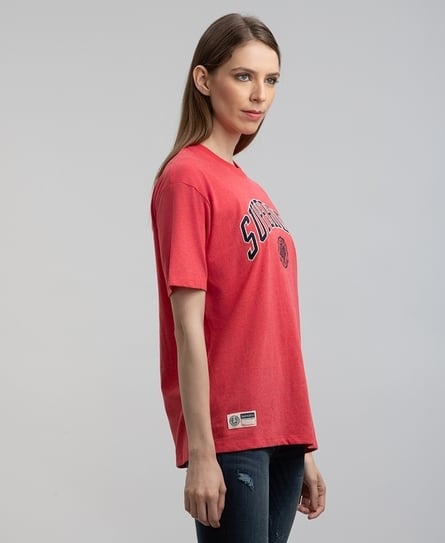 VINTAGE VARSITY EMBROIDERED WOMEN'S RED T-SHIRT