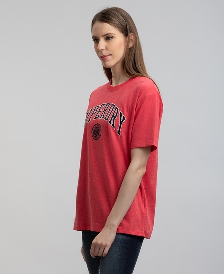 VINTAGE VARSITY EMBROIDERED WOMEN'S RED T-SHIRT