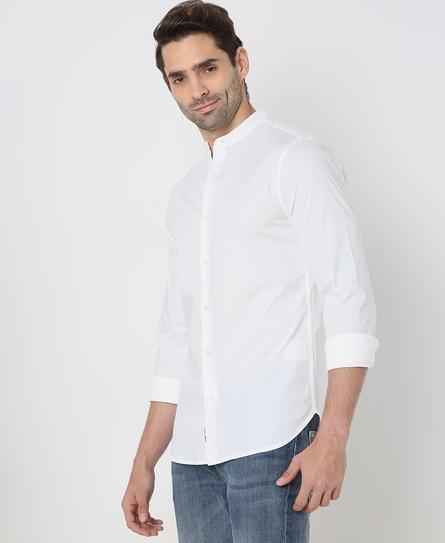 MANDARIN L/S PREMIUM STRETCH MEN'S WHITE SHIRT