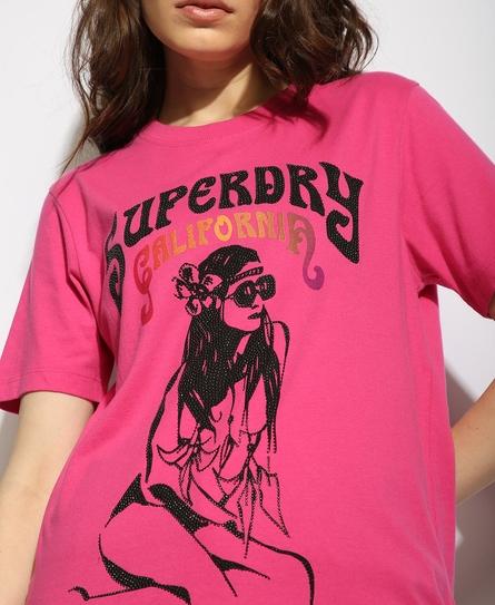 VINTAGE DISCO EMBELLISHED WOMEN'S PINK T-SHIRT