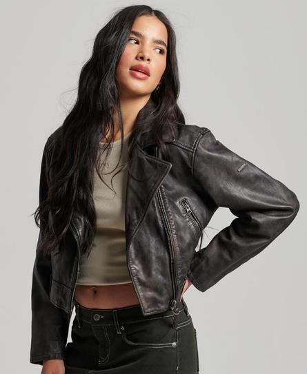 LEATHER BIKER WOMEN'S GREY JACKET