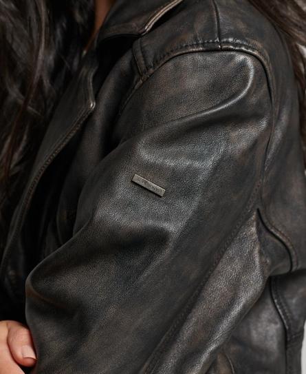 LEATHER BIKER WOMEN'S GREY JACKET