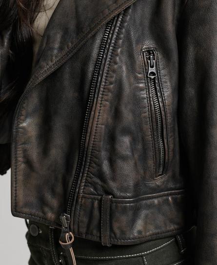 LEATHER BIKER WOMEN'S GREY JACKET