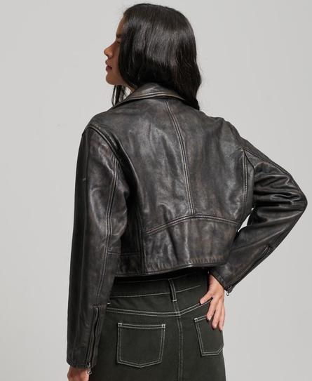 LEATHER BIKER WOMEN'S GREY JACKET