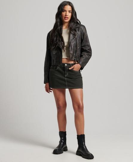 LEATHER BIKER WOMEN'S GREY JACKET