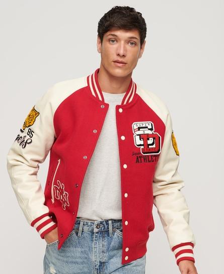 COLLEGE VARSITY PATCHED MEN'S RED BOMBER JACKET