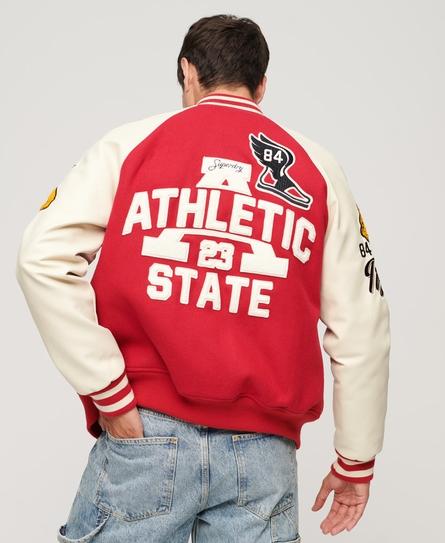 COLLEGE VARSITY PATCHED MEN'S RED BOMBER JACKET