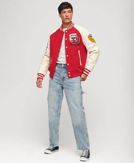 COLLEGE VARSITY PATCHED MEN'S RED BOMBER JACKET