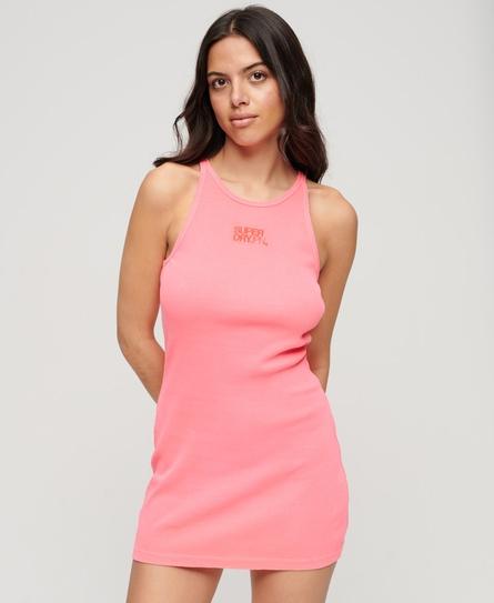 EMBROIDERED RIB WOMEN'S PINK RACER DRESS
