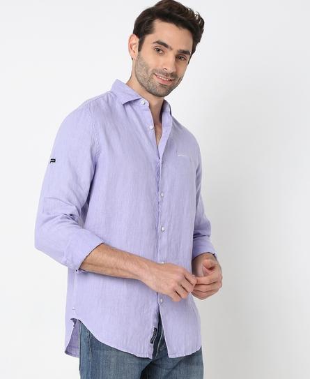 STUDIOS CASUAL LINEN L/S MEN'S PURPLE SHIRT