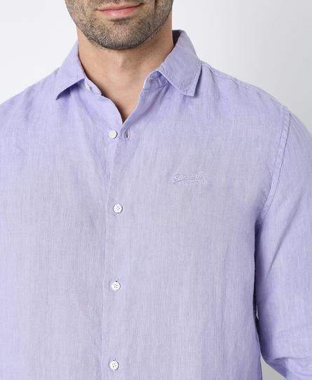 STUDIOS CASUAL LINEN L/S MEN'S PURPLE SHIRT