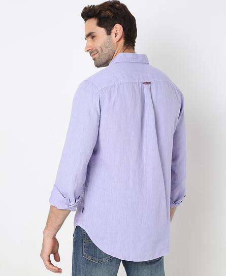 STUDIOS CASUAL LINEN L/S MEN'S PURPLE SHIRT