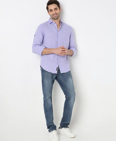 STUDIOS CASUAL LINEN L/S MEN'S PURPLE SHIRT