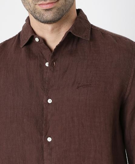 STUDIOS CASUAL LINEN L/S MEN'S BROWN SHIRT