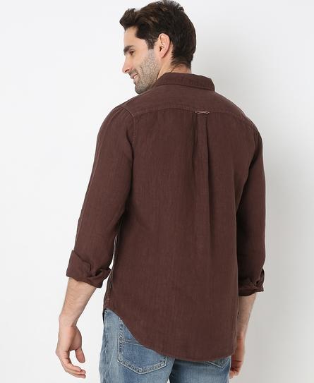 STUDIOS CASUAL LINEN L/S MEN'S BROWN SHIRT