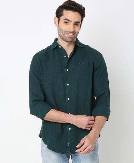 STUDIOS CASUAL LINEN L/S MEN'S GREEN SHIRT