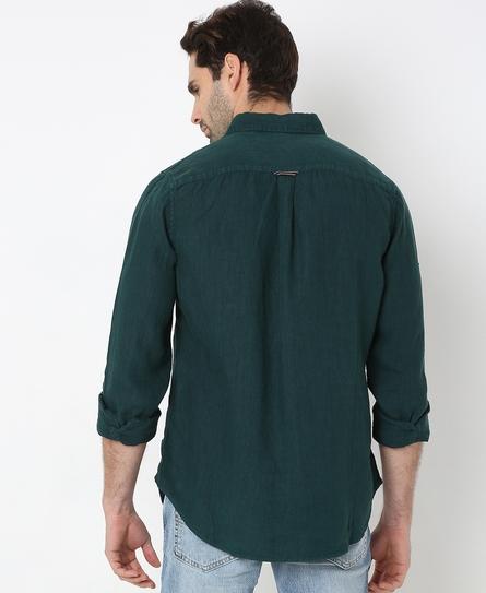 STUDIOS CASUAL LINEN L/S MEN'S GREEN SHIRT