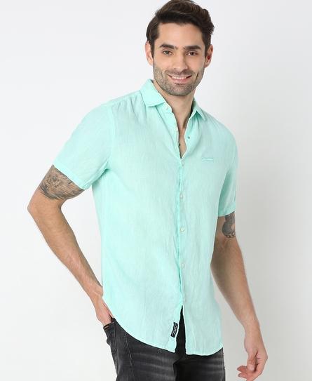 STUDIOS CASUAL LINEN S/S MEN'S GREEN SHIRT