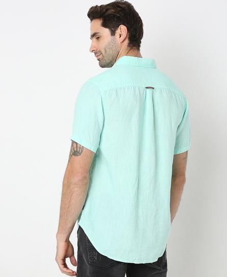 STUDIOS CASUAL LINEN S/S MEN'S GREEN SHIRT