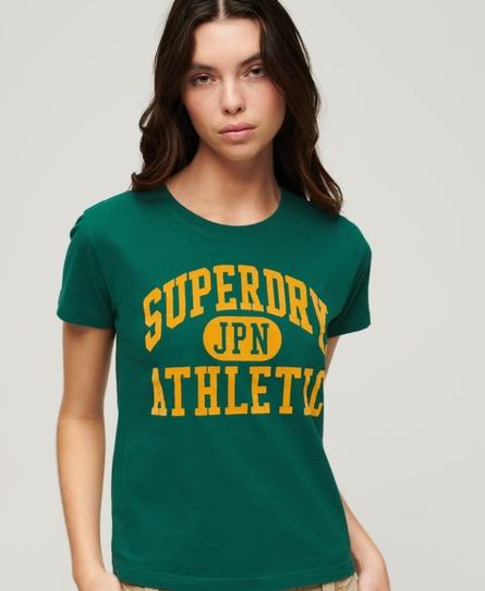 VARSITY FLOCKED FITTED WOMEN'S GREEN T-SHIRT