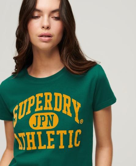 VARSITY FLOCKED FITTED WOMEN'S GREEN T-SHIRT