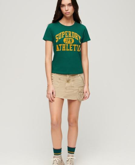 VARSITY FLOCKED FITTED WOMEN'S GREEN T-SHIRT