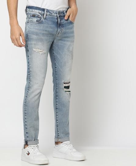 KYOTO SKINNY HEAVY DISTRESSED FADED BLUE JEANS