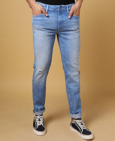 TOKYO SLIM FADED DISTRESSED BLUE JEANS